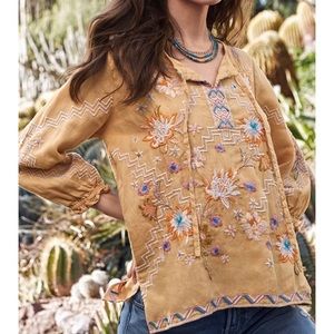 Johnny Was Elia Easy Linen Split Neckline Top